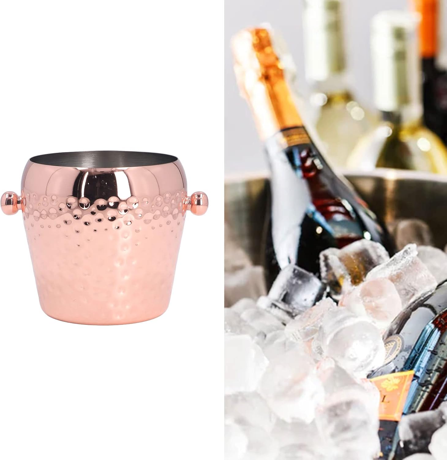 Champagne Ice Bucket, 1000ml Ice Bucket with Handles, Bar Ice Bucket Beverage Bucket Bar Containers Cooler Drink and Wine Chiller for Bar, Party (Copper Plating)