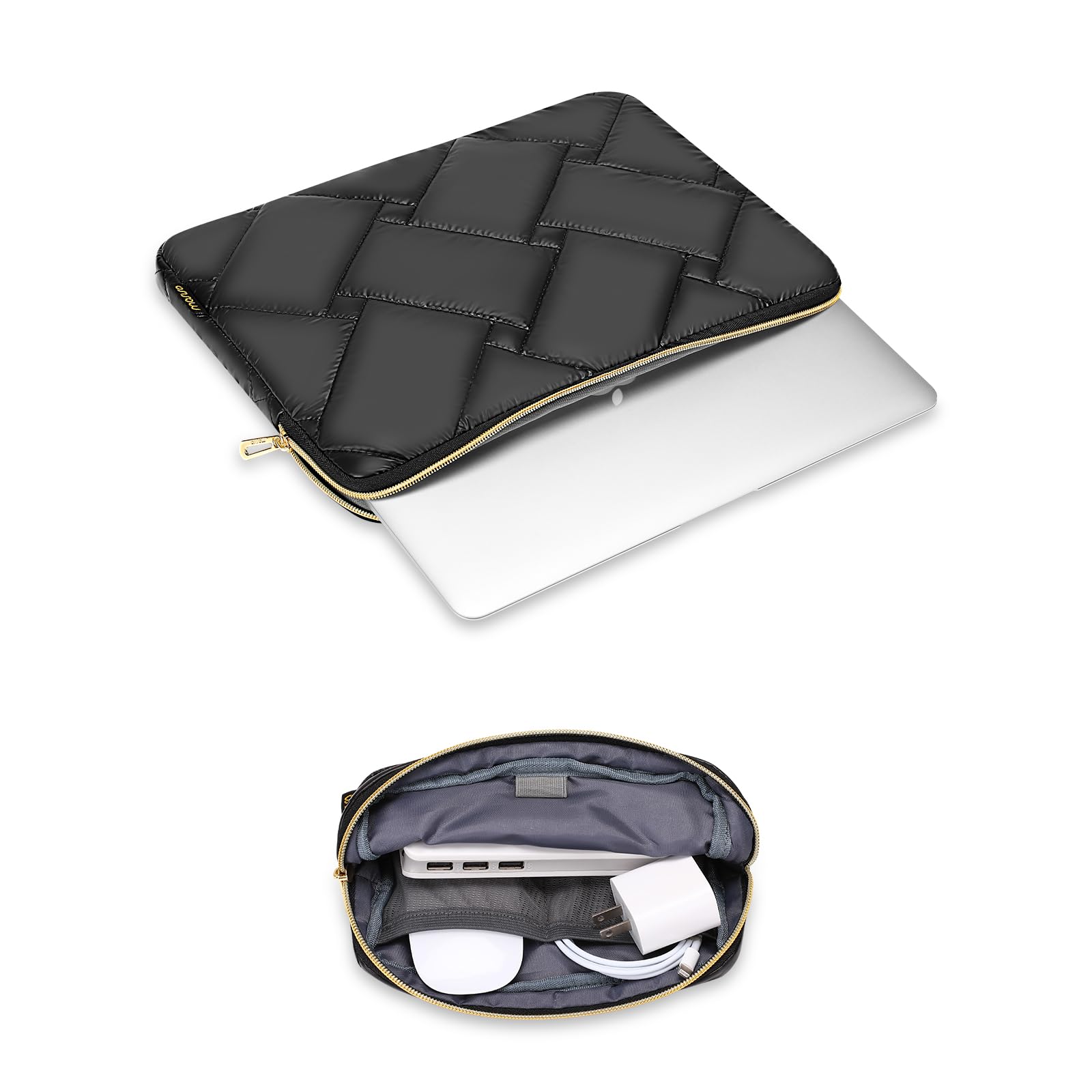 MOSISO Puffy Laptop Sleeve 13-13.3 inch, Carrying Case Compatible with MacBook Air/Pro 13 inch, Compatible with MacBook Pro 14 M4 M3 M2 M1, Polyester Rectangle Quilted Bag Cover with Small Case, Black