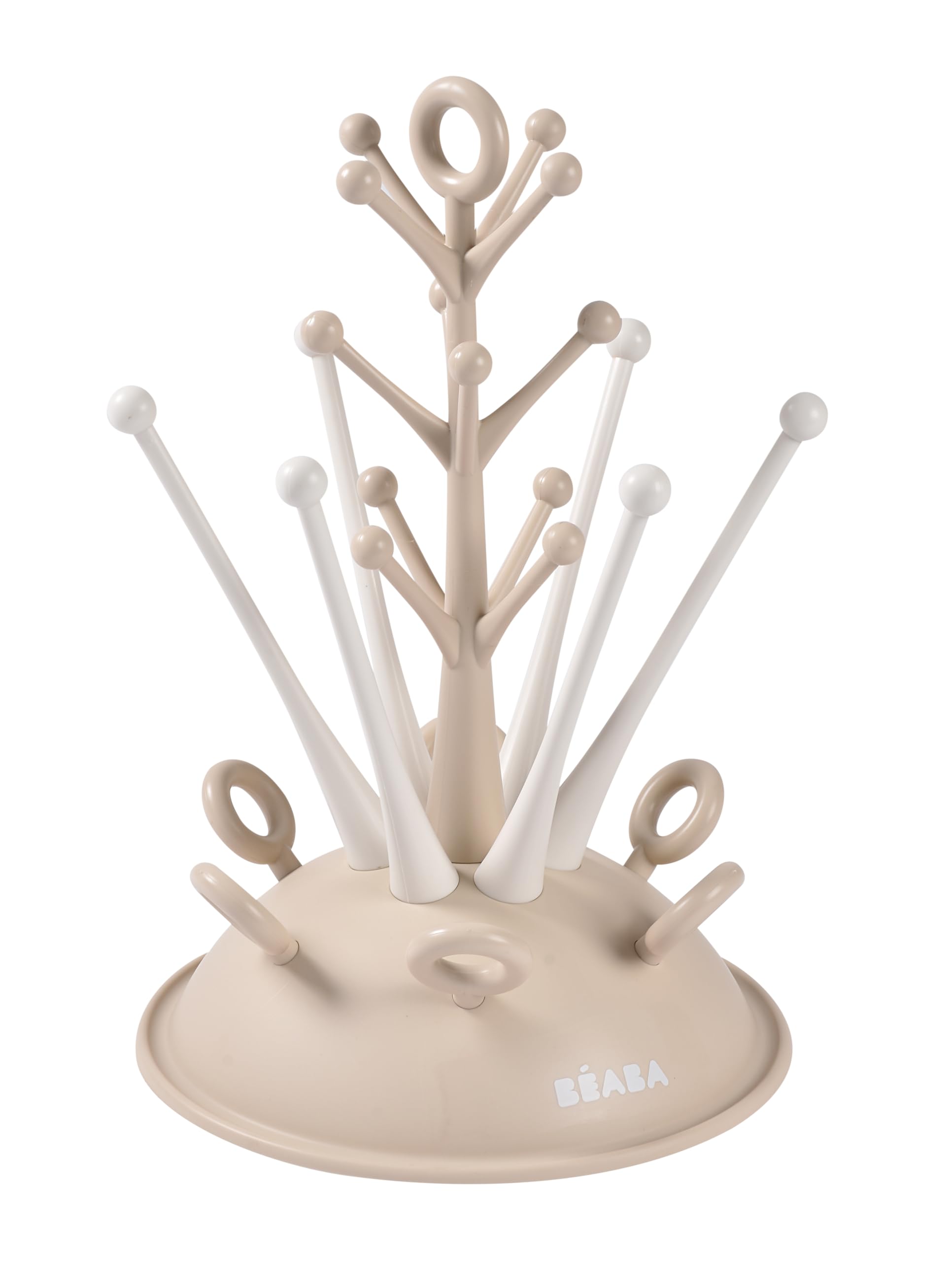 BÉABA, Tree Bottle Drying Rack – Large Capacity for 6 Bottles & Accessories, Removable Drip Tray, Practical, Smart Design, Clay