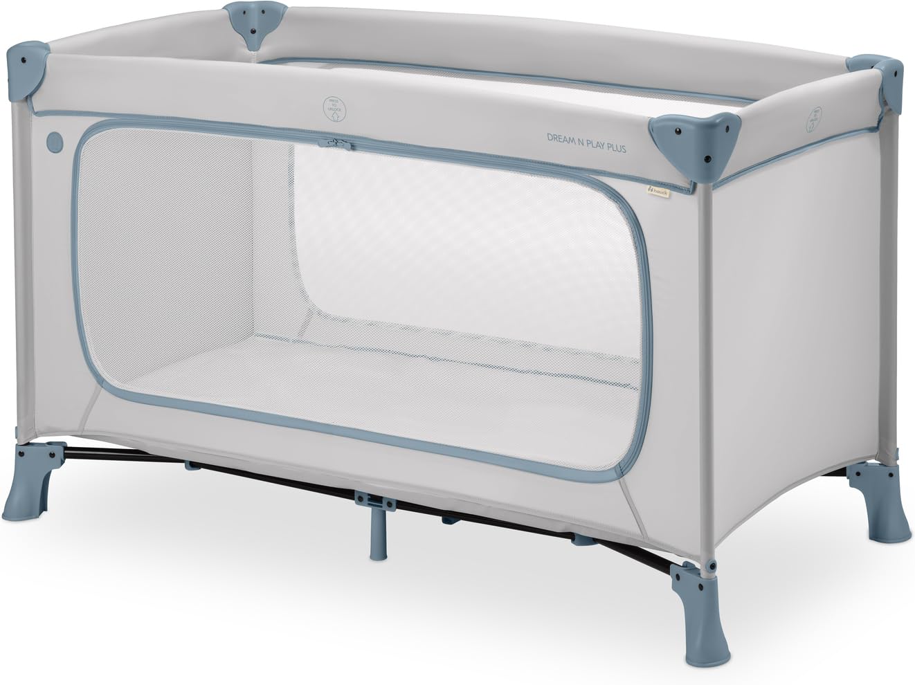 Hauck Baby Umbrella Bed Dream N Play Plus, Large Side Opening for Playing, Foldable, Compact, Carry Bag, Newborn to 15kg, Dusty Blue