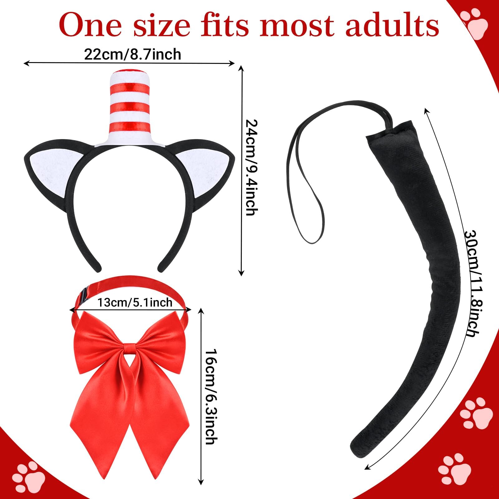 6Pcs Cat Hat Costume Set with Cat Ear Headband Bowtie Tail Gloves Tutu Skirt Striped Socks for Book Day of School Dress up (Style1)
