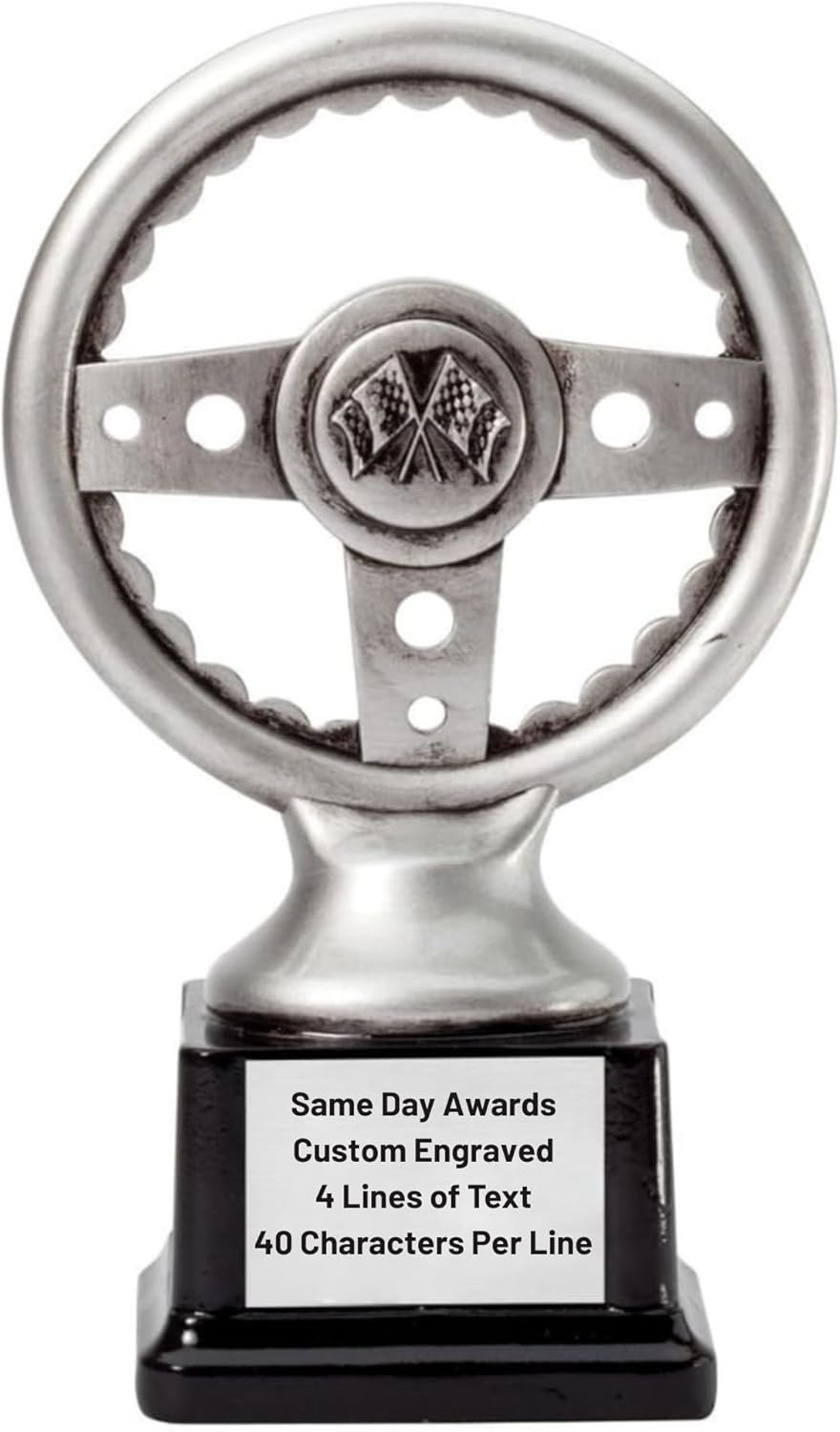 Silver Steering Wheel Trophy with Free Engraving – 6.75" Racing Car Award for Car Shows Motorsports Track Events Auto Clubs and Racing Enthusiasts