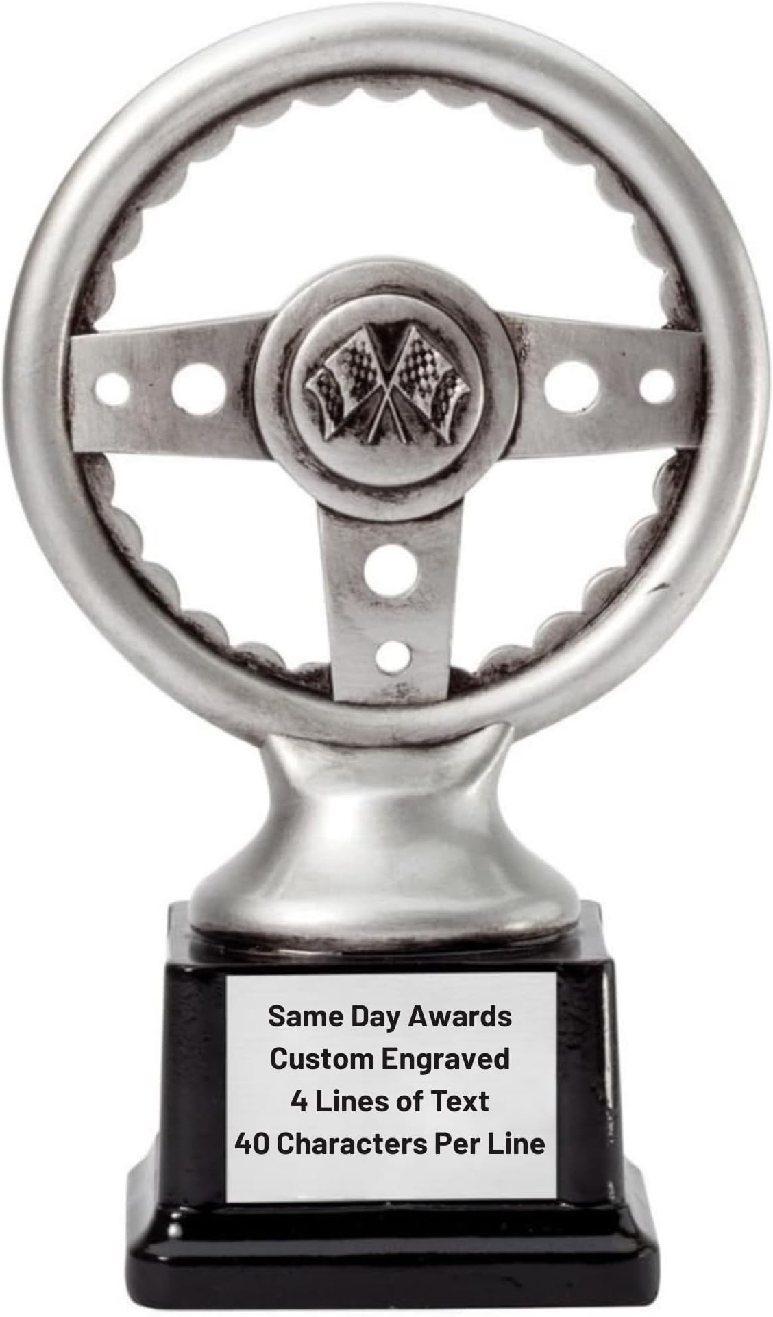 Silver Steering Wheel Trophy Award with Custom Engraving – 10" Racing Car Trophy for Car Shows Motorsports Track Events Auto Clubs and Racing Enthusiasts
