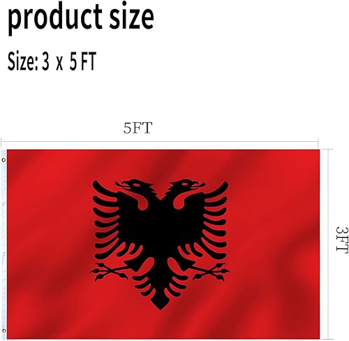 Miniatura 7 de Bandera albanesa de Albania de 3 x 5 pulgadas, doble cara, banderas nacionales de país para exteriores, material de nailon grueso de 3 capas con 2