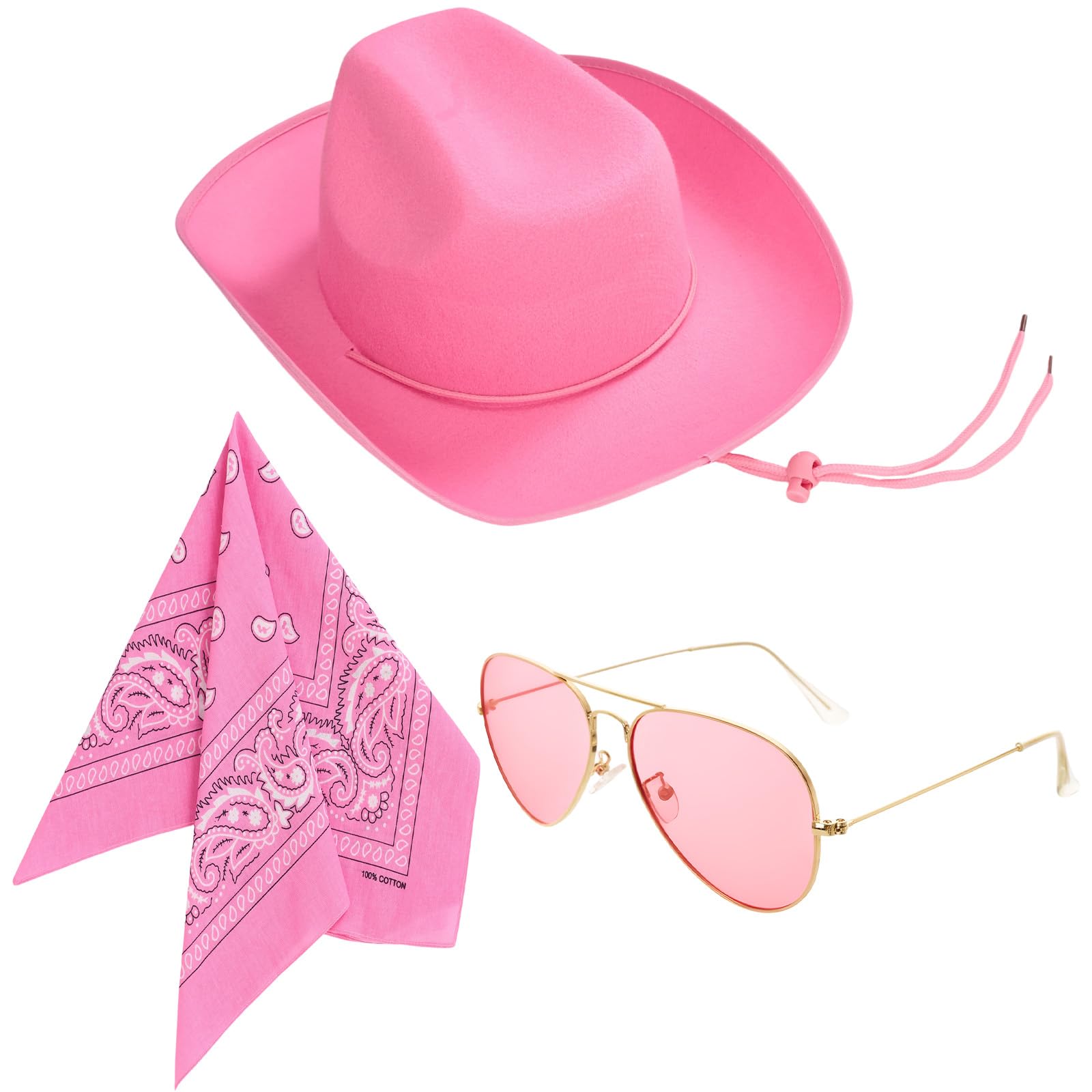 3 Pcs American Flag Cowboy Hat with Bandana Glasses and Strap
