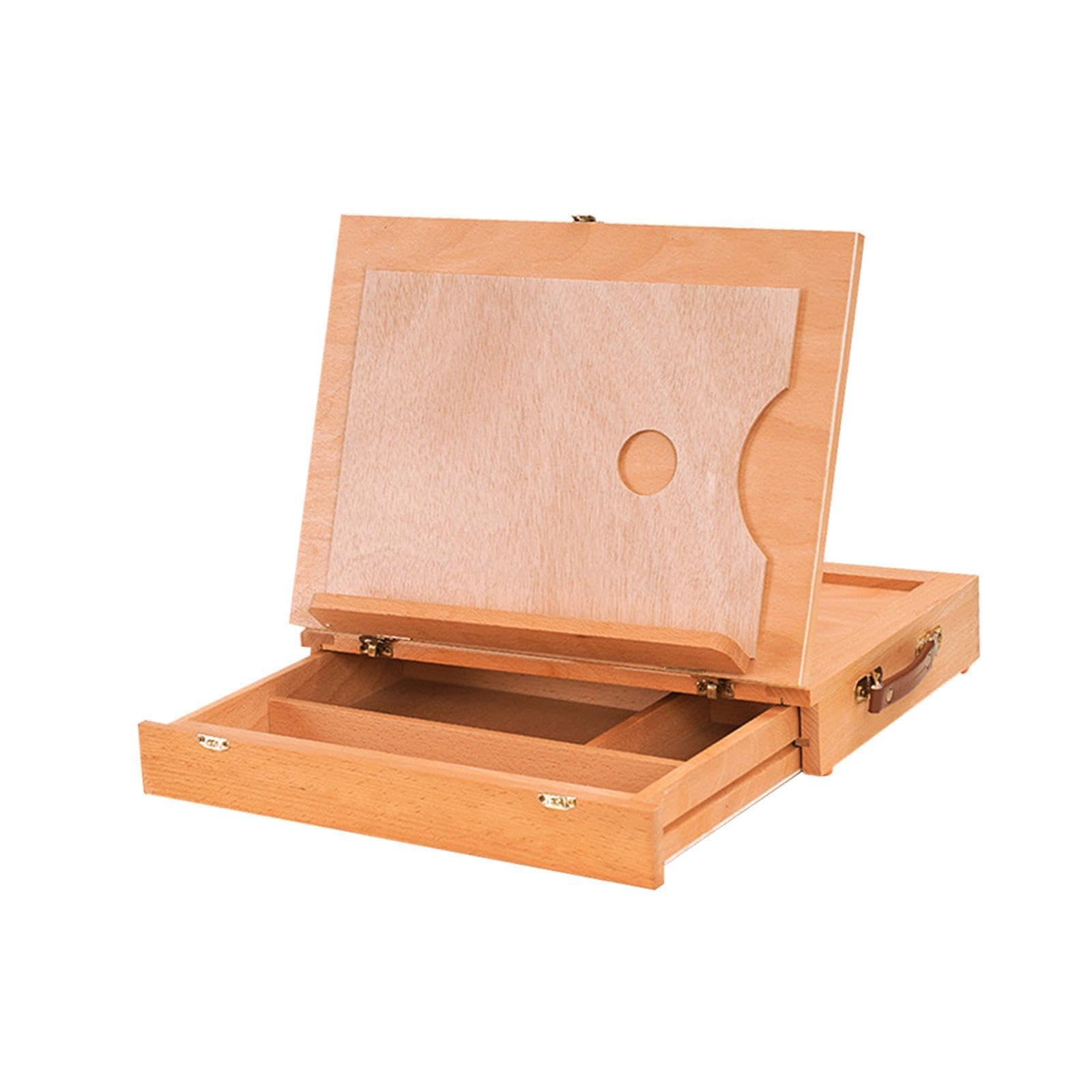 Tragbare Tischstaffelei aus Holz, Zeichenkasten, Organizer für Künstlerbedarf, Skizzenbox, Präsentationsständer, faltbar, Beige, M