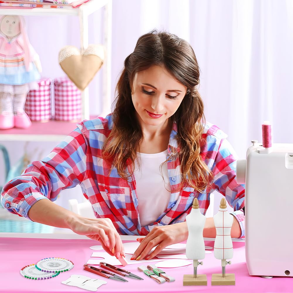 OLYCRAFT 2 juegos de maniquí para muñeca mini maniquí femenino para exposición vestidos maniquíes para sastres maniquíes mini para faldas y pantalones con regla agujas para crear modelos y drapeado