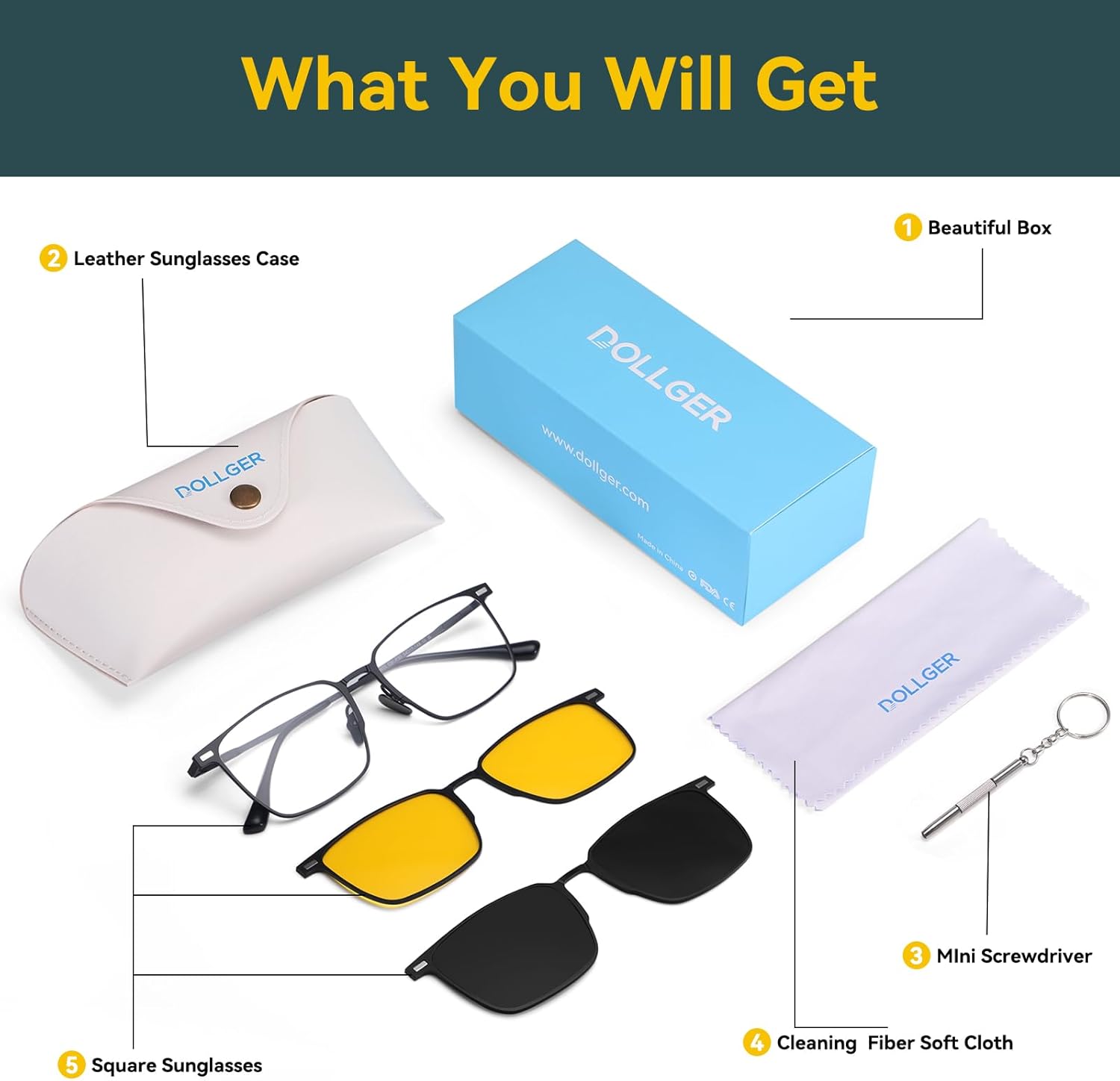 Dollger Magnetic Clip On Polarized Sunglasses for Eyeglasses Men Retro Square Metal Frame Driving Glasses 2 Packs - Image 7