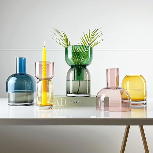 Miniatura 5 de Cloudnola Jarrón reversible de cristal grande y florero de brotes gris humo y azul 95 pulgadas de alto x 56 pulgadas de diámetro decoración para el