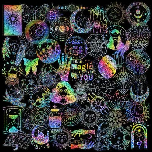 100Pcs Holographic Glitter Holographic Stickers Set Waterproof Shiny Adhesive Decorative Stickers for Water Bottles Cup Stickers Phone Case Albums Journaling for Adult