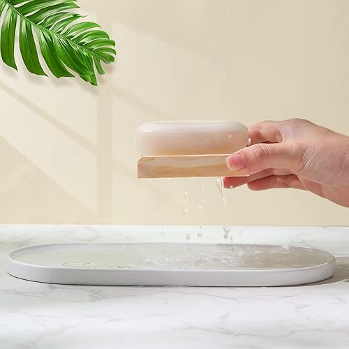 Miniatura 5 de Jabonera de madera de bambú, 100 jaboneras de madera para baño, jaboneras de madera para bar, platos autodrenantes, bandeja de jabón de madera para