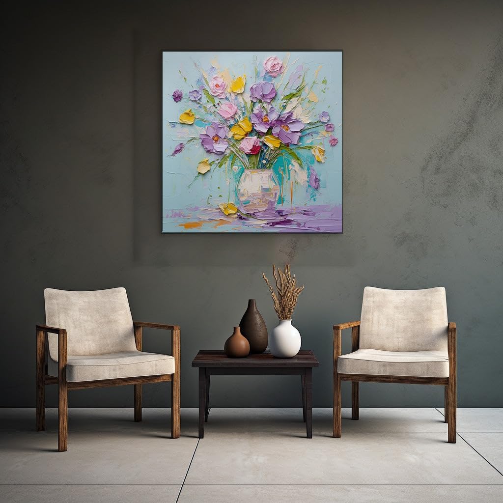 Canvas for Living room. Burst of Blooms: A Palette Knife Exploration in Oil, 27 x 18 inch Canvas Wall Art - Contemporary Masterpieces - Modern Home Decor