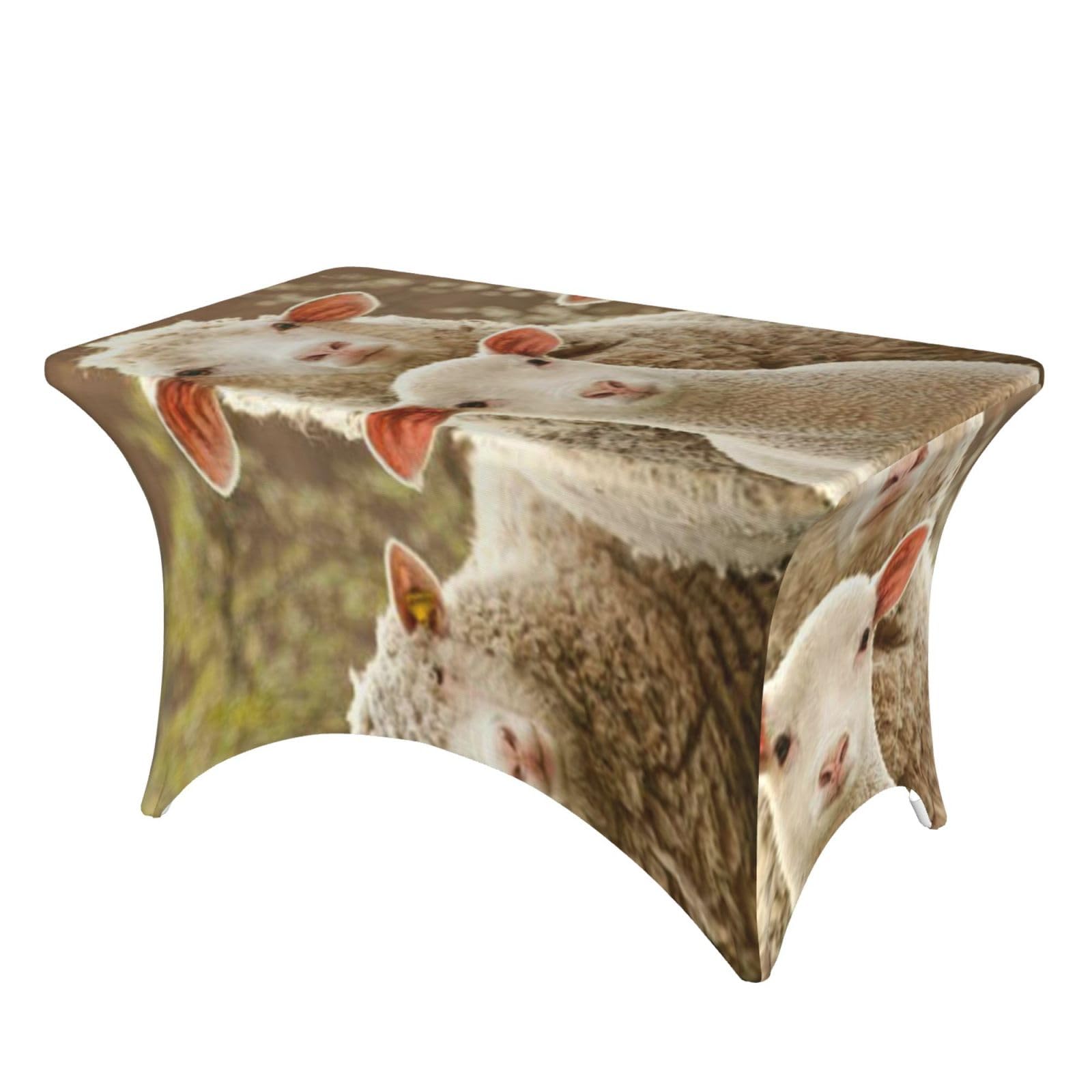 Dcehgew Sheep And Lambs 4Ft Spandex Rectangular Table Cloth, Printed Fitted Elastic Tablecloths Washable Table Cover For Event, Wedding, Banquet & Party