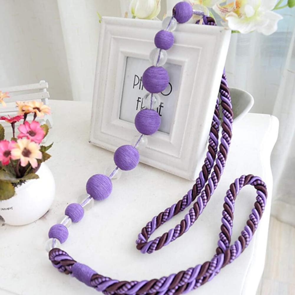 1 Pair Pastoral Style Curtain Bandage Rope Creative Simple Beaded Curtain Tiebacks Drape Bead Curtain Holdback Rope (Purple)