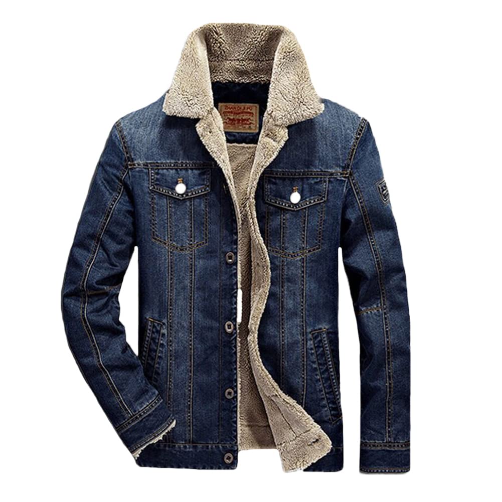 Chaqueta Vaquera Hombre Chaqueta de Mezclilla de Manga Larga Vintage Chaqueta Informal Chaqueta de Felpa Gruesa Cálida de Invierno Slim Fit Abrigo Vaquera con Forro de Sherpa Denim Jacket