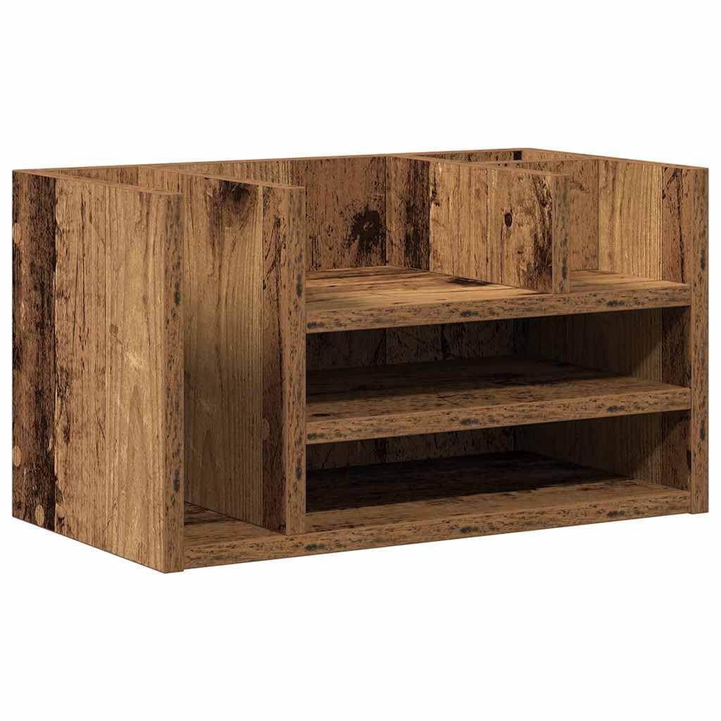 Organizer da scrivania in rovere Artisan, effetto legno, sistema di archiviazione per documenti e forniture per ufficio, per casa e ufficio, 44,5 x 24 x 25 cm