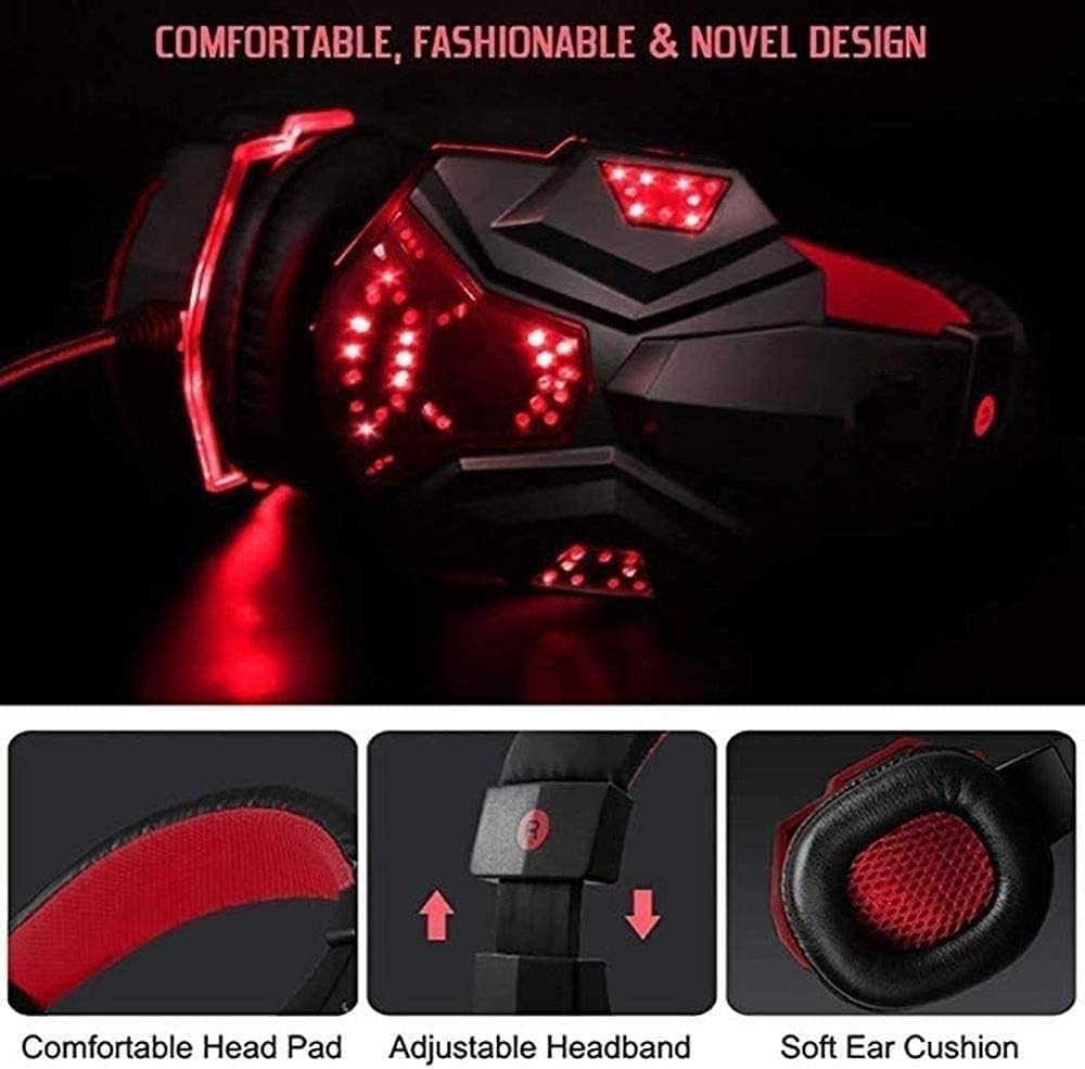 Cuffie da Gioco, Cuffie for PC con Microfono a cancellazione di Rumore e Luce LED, Cuffie Stereo da 3,5 mm cablate for Giochi Mac Portatili