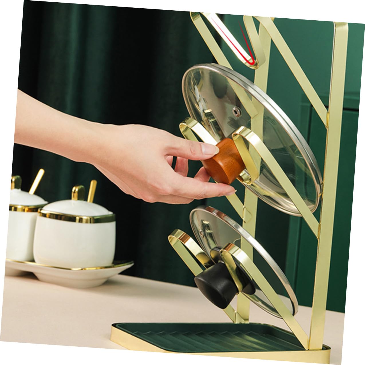 Generico Scaffale di Stoccaggio per Cucina Multistrato in Pp, Silicone e Ferro Design Creativo e Funzionale per Coperchi Pentole e Oggetti di Uso