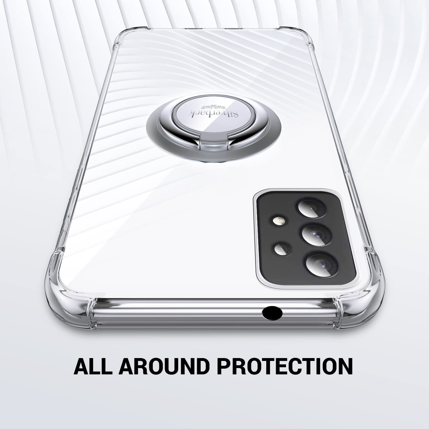 Silverback Cover per Samsung Galaxy A33 con Supporto ad Anello Girevole a 360 Gradi, Sottile e Morbida in TPU Antiurto - Trasparente
