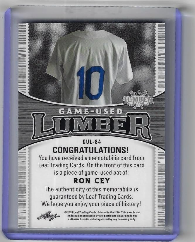 Ron Cey Serial Numbered #16/20 Game Used Lumber Bat Relic Game Used Memorabilia Card Collectible Baseball Card - 2024 Leaf Lumber Kings Baseball Card #GUL-84 (Dodgers)