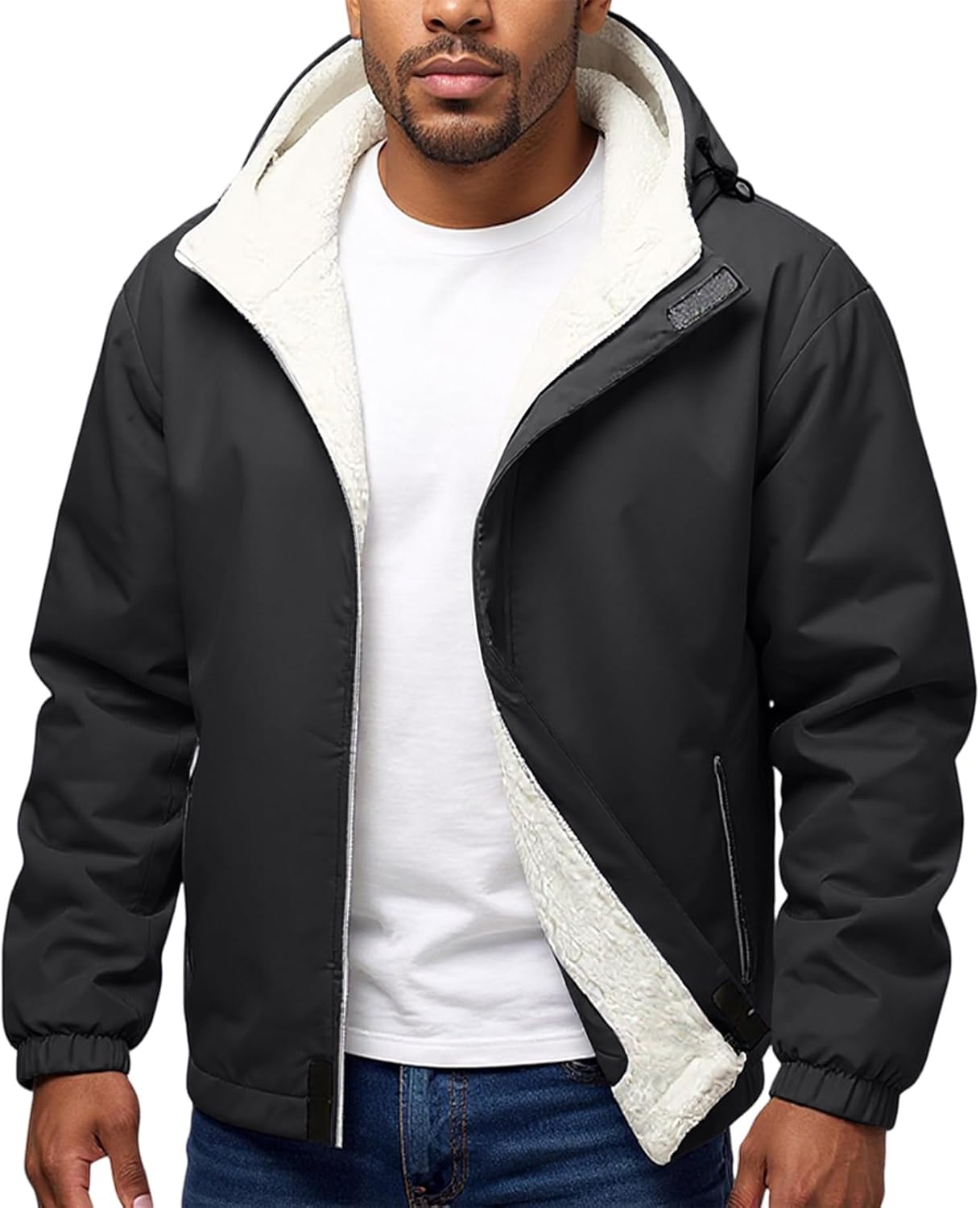 Men's Zip Up Hoodie Heavyweight Winter Sweatshirt Fleece Sherpa Lined Warm Jacket, S-2XL