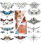Konsait Large Sexy Flowers Tattoos Women, Realistic Fake Bowknot Butterfly Gem Rose Waterproof Ta...