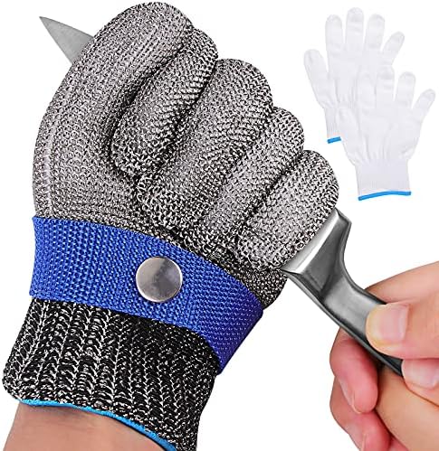 Herda Level 9 Cut Proof Gloves Stainless Steel Chainmail Gloves Kitchen Gloves for Cleaning Fish Meat Cutting Wood Carving Whittling Oyster Shucking Safety Butcher Work Gloves (XL-1PCS)