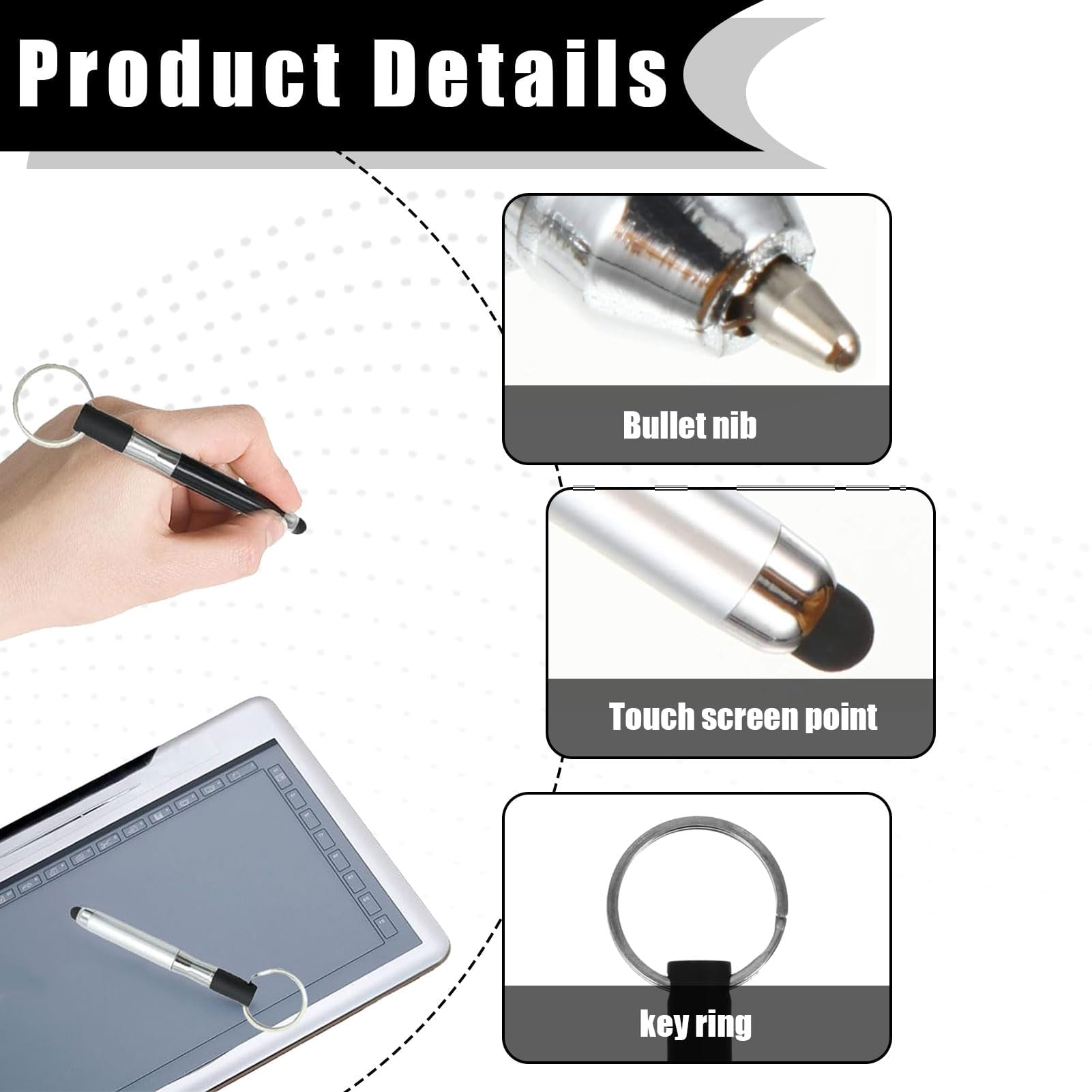 4-in-1 Touchscreen Stift Set – Kugelschreiber, Stylus & Schlüsselanhänger Für Alle Smartphones (schwarz/silber, 99 Mm)