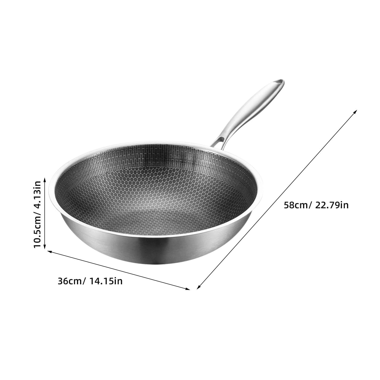 jojofuny Wok in Acciaio Inossidabile con Finitura a Nido D'ape, Padella Profonda Versatile per Cucina su Fornelli a Gas, Distribuzione Uniforme del Calore, Manico Ergonomico