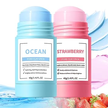 FeiCuiYun 2Pcs Clay Mask For Face, Blackhead Remover For Face, Deep Pore Cleansing, Moisturizing, Skincare Facial Mask for Refining Pores and Controlling Oil A04#2Pcs Strawberry+Blueberry