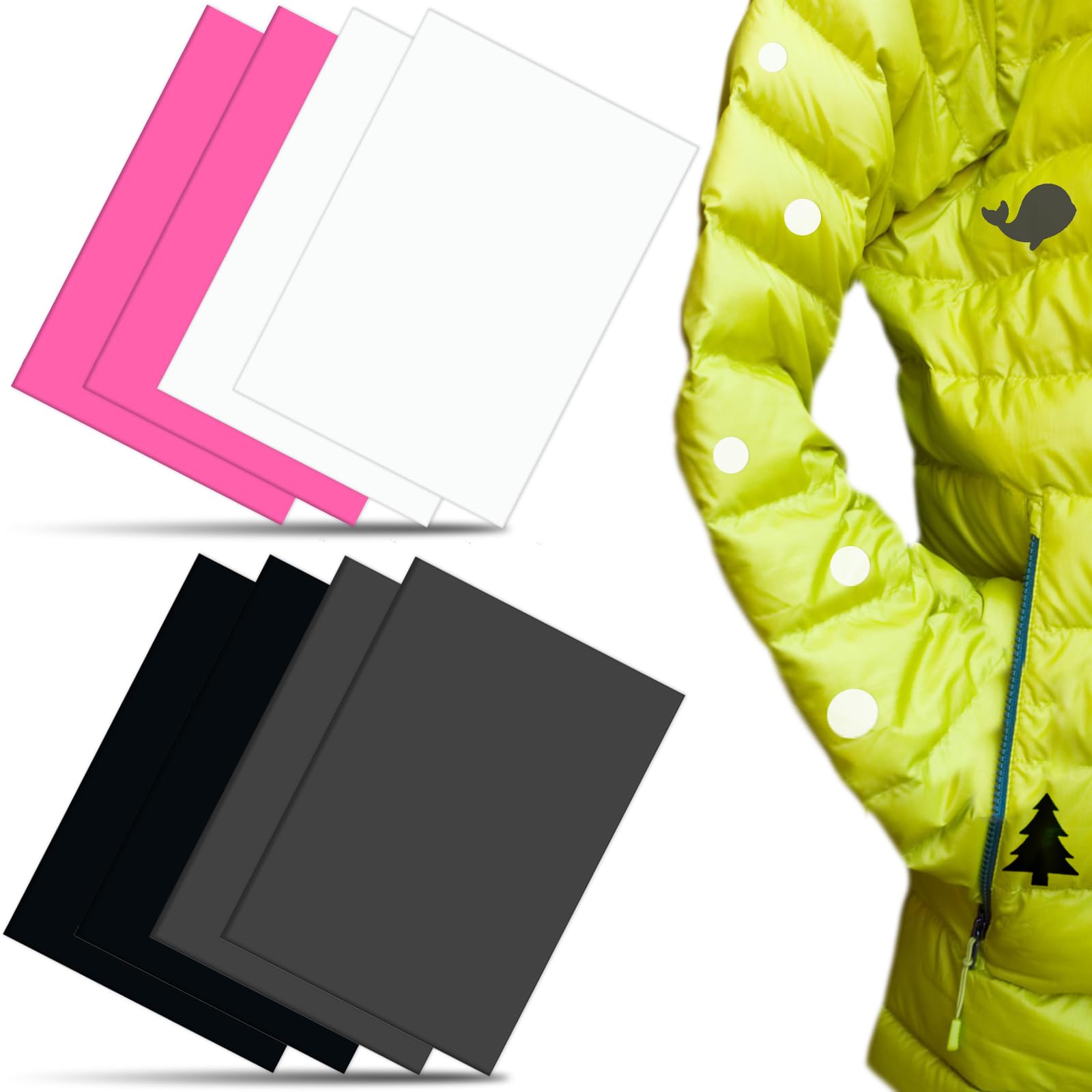 8 Patchs De Réparation Auto-adhésifs Noir - Pour Doudoune, Tente, Sac De Couchage - Nylon Imperméable Et Résistant