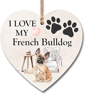 I Love My French Bulldog Heart Plaque | A present Dog Lovers | I love you My Dog present gifts | handmade plaque presents | heart wooden hanging plaques Signs | H0268 (13cm x 13cm)