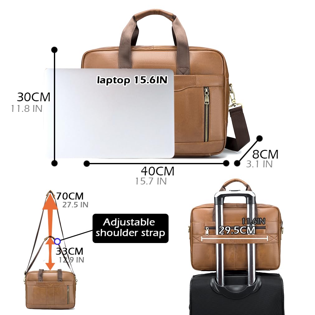 SPAHER Cartable Homme Cuir Malette Sacoche Ordinateur Homme 15,6 Pouces Sacoche Travail Business Besace Sac Porte Document Sacs à Main Bandoulière Messenger Bag