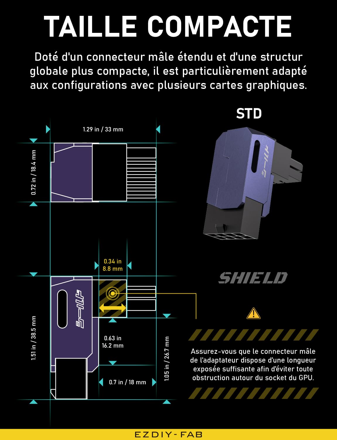 EZDIY-FAB Shield Series GPU PCIe 8 Pin Power Adapter 90 Degree Angled Connector Aluminum Design for Graphics Cards - Standard Type, Violet - 2 Pack