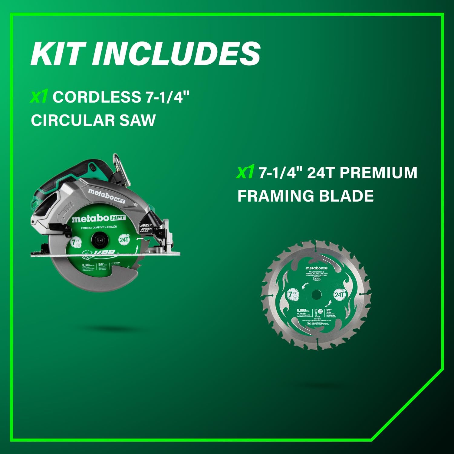 Metabo HPT 36V MultiVolt 7-1/4" Circular Saw, Torque Boost Technology, High Power and Torque, Visible Cutting Depth Indicator, Lightweight Aluminum Base Plate, Tool Body Only, C3607DBQ4