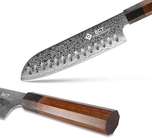 Vista 2 de BGT Cuchillo Santoku de 7 pulgadas, cuchillo de chef japonés afilado, cuchillo de cocina japonés VG10 de 67 capas de acero de Damasco con mango
