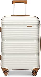 55x40x21cm Cabin Hand Luggage Hard Shell Travel Trolley 4 Spinner Wheels Lightweight Polypropylene Carry On Suitcase with TSA Lock 40L (Cream White)