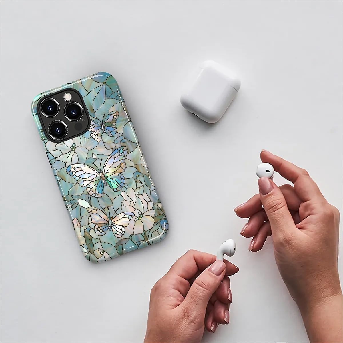 Compatible with iPhone 12 Pro Max Case,Hybrid 2-Layer Hard Shell Silicone Case - Stained Glass Butterfly - Scratch Resistant Shockproof Cover - Image 5