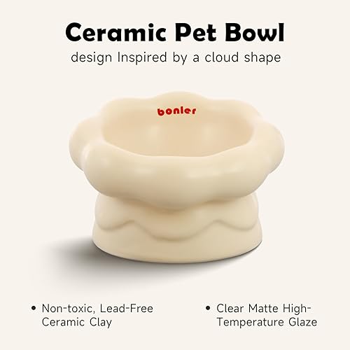 Miniatura 2 de Cuenco de cerámica en forma de nube para gatos, diseño elevado para gatos y gatitos de interior, plato inclinado antivómitos poco profundo con