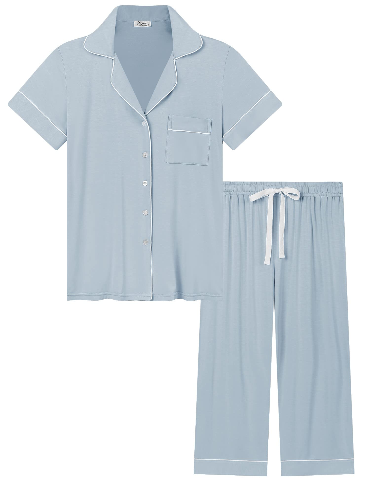 JoyariaWomen Capri Pajamas Set Bamboo Viscose Pjs Short Sleeve Button Down Sleepwear