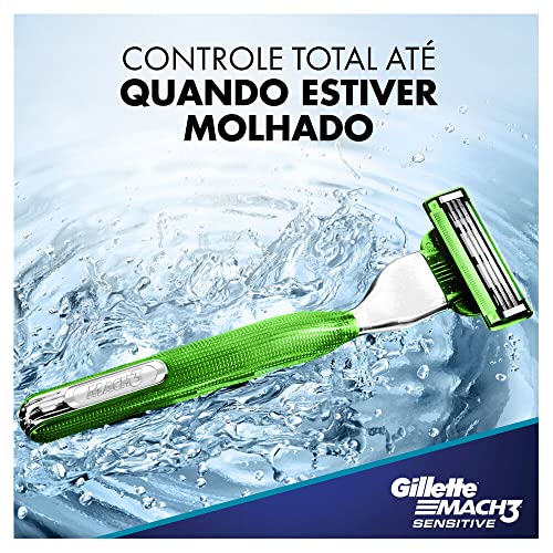 Gillette Mach3 Sensitive Aparelho de Barbear Recarregável com Cabo Antiderrapante para Usar no Chuve