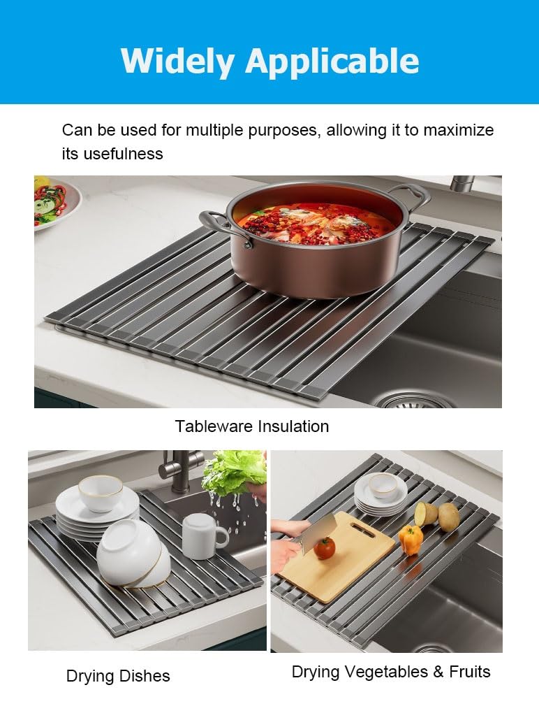Escurridor de Platos Extensible de aleación de Aluminio para Colocar sobre el Fregadero, Plegable, Antideslizante y Resistente al Calor.