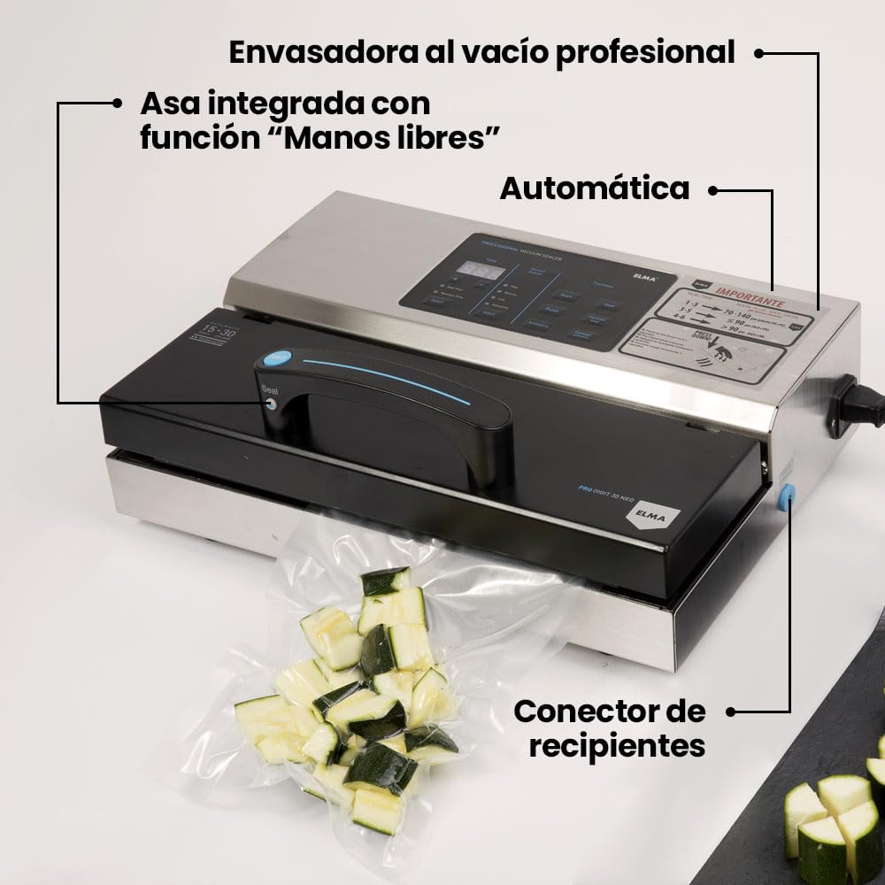 ELMA Máquina Envasadora al Vacío Profesional Digit 30 Neo II | Máquina Envasar al Vacío Automática, Uso Intensivo, Función Manos Libres, Doble Bomba de Vacío | 39 x 27,5 x 15 cm, 6.7 Kg, 475W