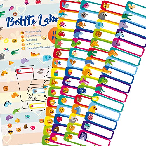 180 Pcs Baby Bottle Labels for Daycare, Waterproof, Self-Lamination, Write-on, Fun Design