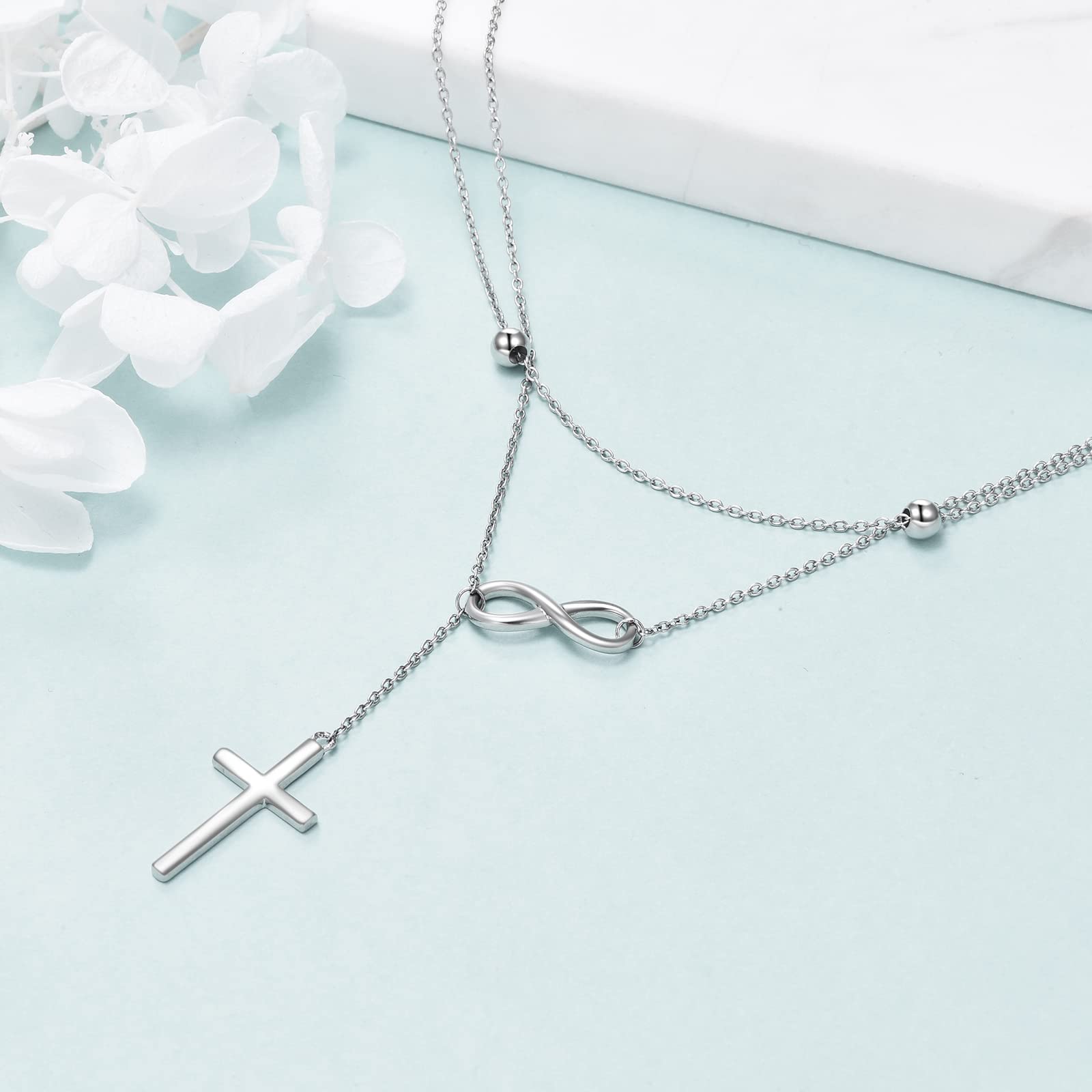 Collana da donna in argento sterling 925, con croce a più file, con croce e gioielli da donna, Nessuna pietra preziosa