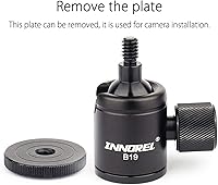 Vista 9 de INNOREL B19 - Cabeza de bola de trípode, cabeza esférica de metal de 360°, inclinación de 90°, montaje de trípodes con adaptador de 3/8 a 1/4