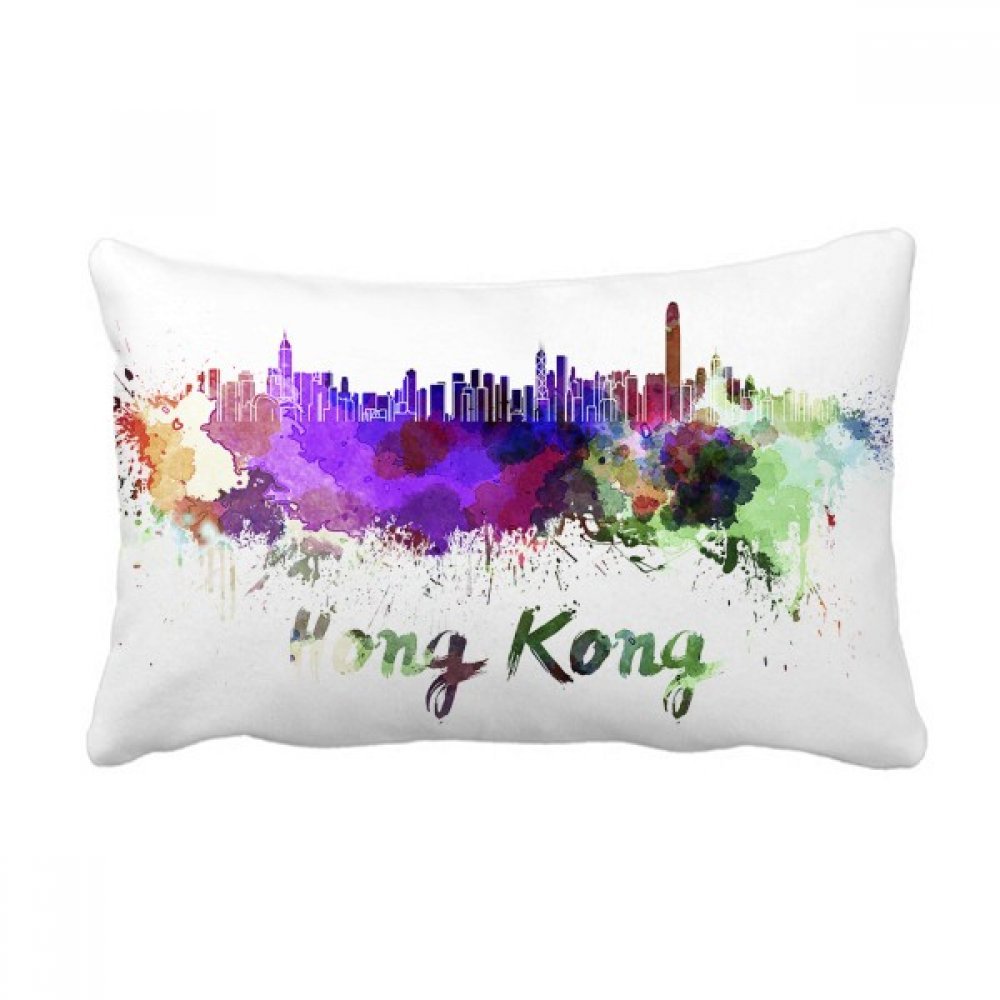 Coussin Hong Kong aquarelle 16x24 pouces taie et insert pour canapé multicolore