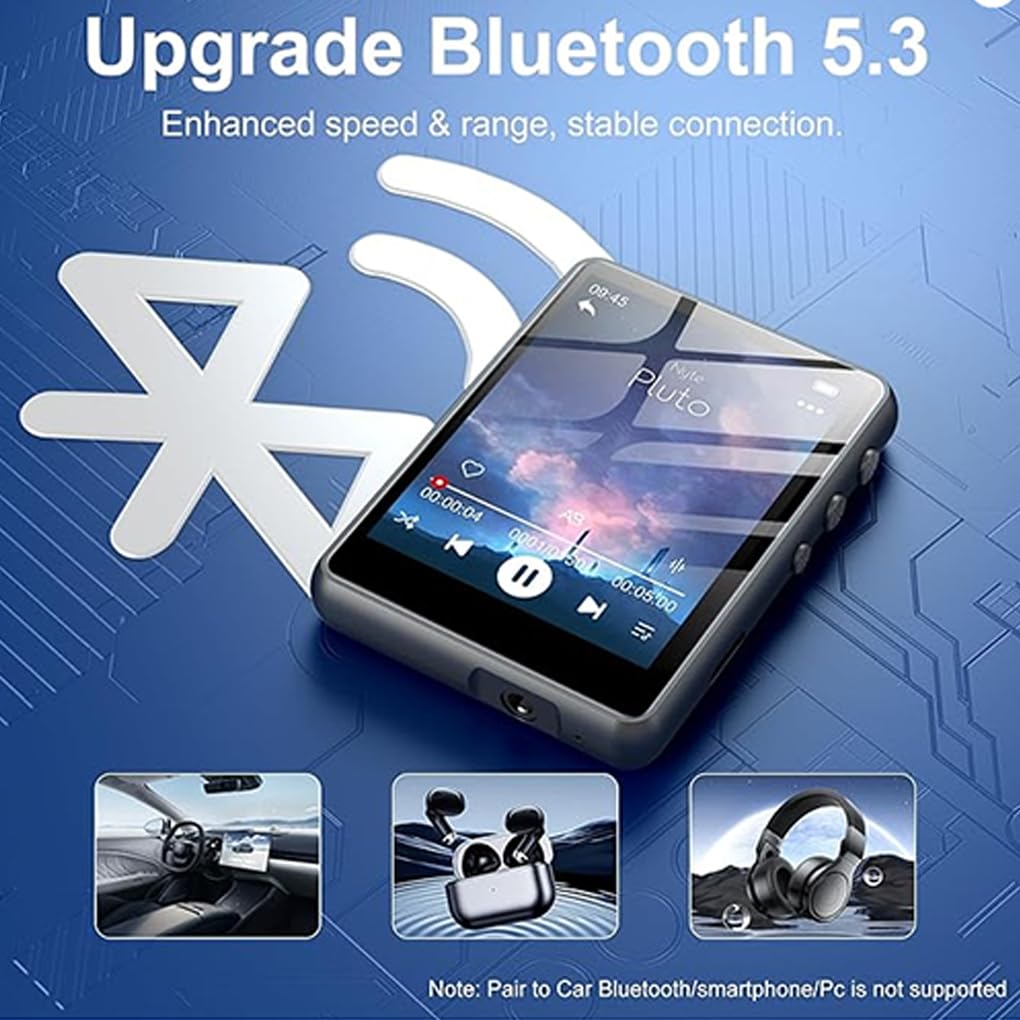 Reproductor de música con Bluetooth, batería de Larga duración y Biblioteca de música Esencial. Reproductor de portátil con Bluetooth, Totalmente, Negro, 128 GB