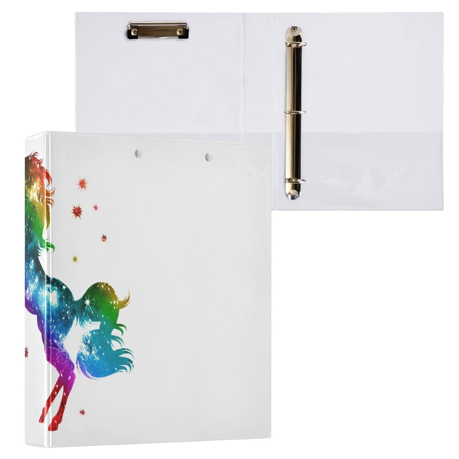 1 Pack, Three Ring Binder Clipboard Round Ring Binder Holds 1.5 in Heavy Duty Ring Binders File Folder for Supplies Print Colorful Galaxy Unicorn