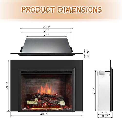 Miniatura 3 de PuraFlame Western - Inserto eléctrico para chimenea con sonido de chispas de fuego, control remoto, 7501500 W, color negro, 22 5364 pulgadas de